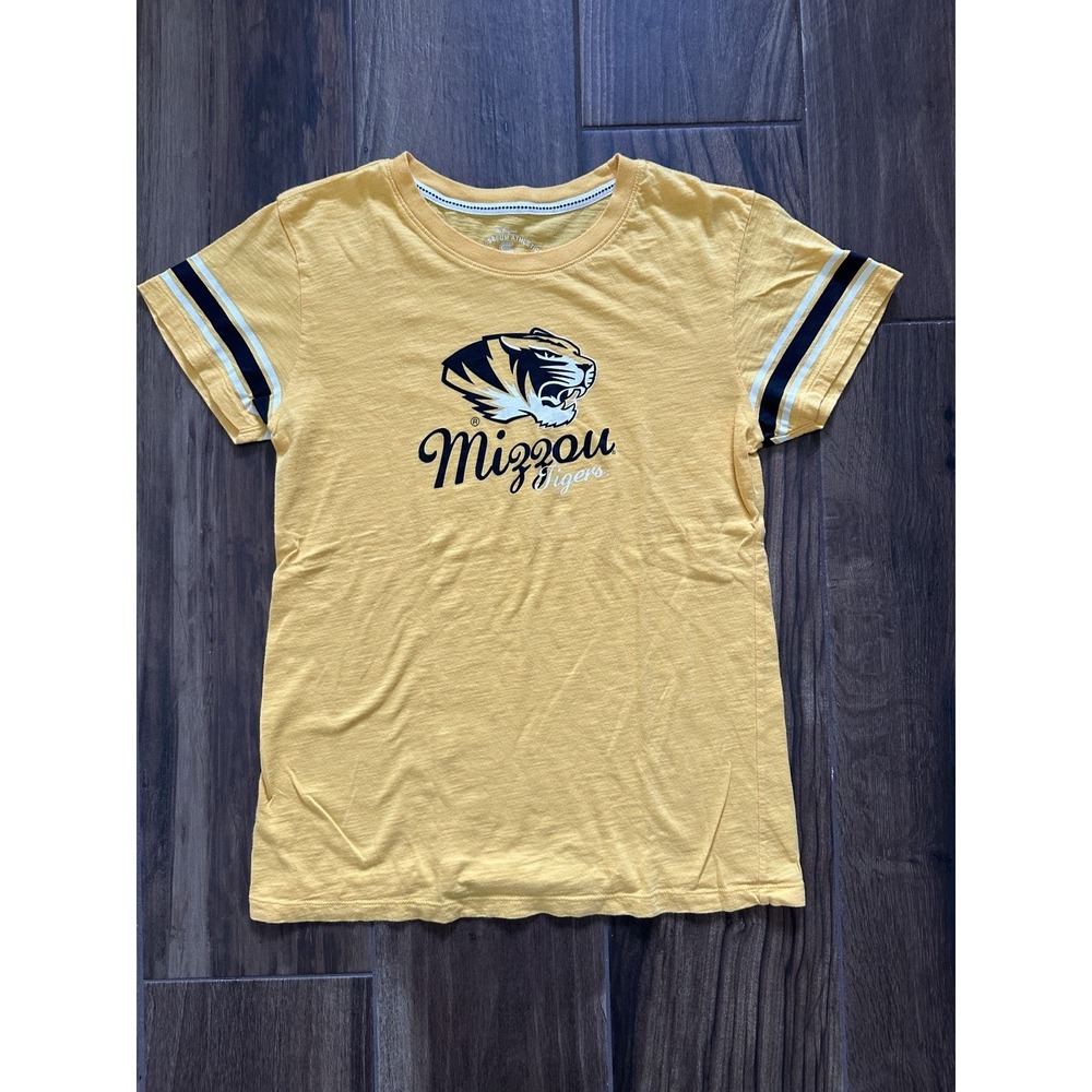 Colosseum Athletics Mizzou Tigers Yellow Striped Sleeve T-Shirt Womens XL